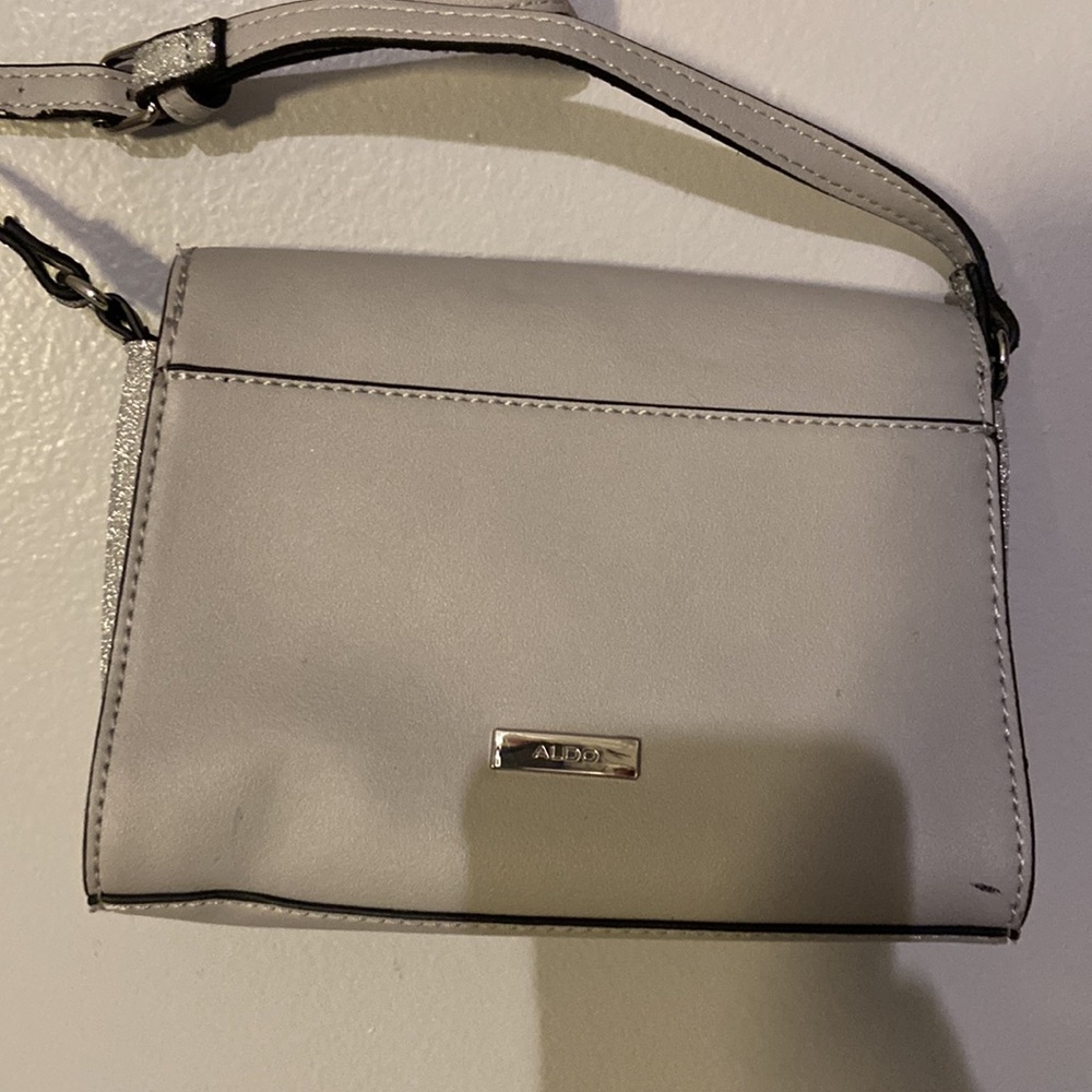 ALDO Formal Bag Gray Silver front flap embellished crystal-encrusted bow - Picture 8 of 14